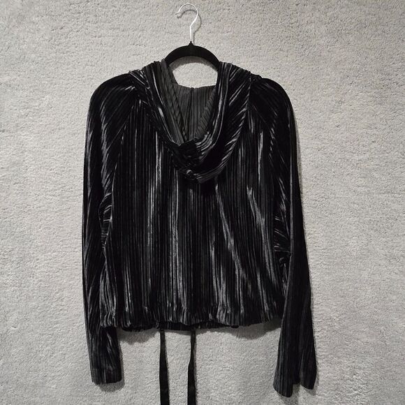 Rachel by Rachel Roy Sz‎ L Black Pleated Velvet Pullover Hoodie Womens Whimsical - Picture 4 of 10